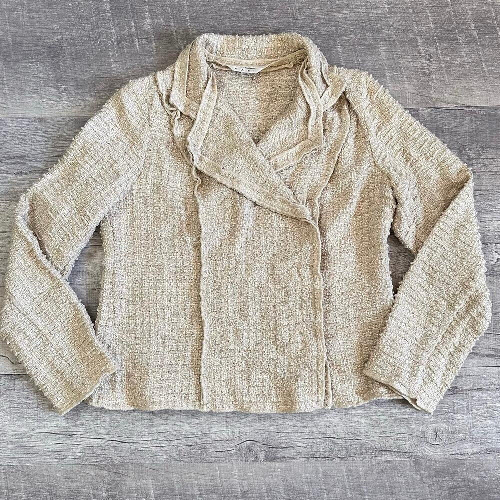 CAbi Chenille Estate Jacket Womens M Beige Snap Button Double Breasted Style 985